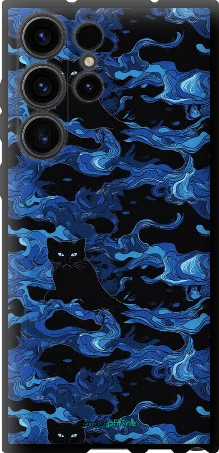 TPU чехол Візерунок чорних котів на блакитному фоні для Samsung Galaxy S23 Ultra - 6525b-2906 изображение 