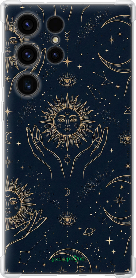 Силіконовий протиударний с посиленими кутами чехол Celestial Harmony: Sun & Moon Gold Mystic Pattern для Samsung Galaxy S23 Ultra - 6778sp-2906 изображение 