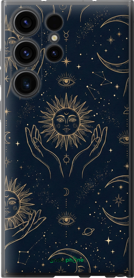 Силиконовый чехол Celestial Harmony: Sun & Moon Gold Mystic Pattern для Samsung Galaxy S23 Ultra - 6778u-2906 изображение 