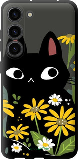 TPU чехол Чорний кіт з квітами для Samsung Galaxy S23 - 6448b-2907 изображение 