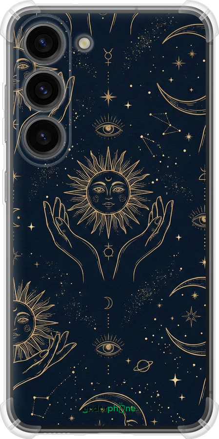 Силикон с усиленными углами чехол Celestial Harmony: Sun & Moon Gold Mystic Pattern для Samsung Galaxy S23 - 6778sp-2907 изображение 