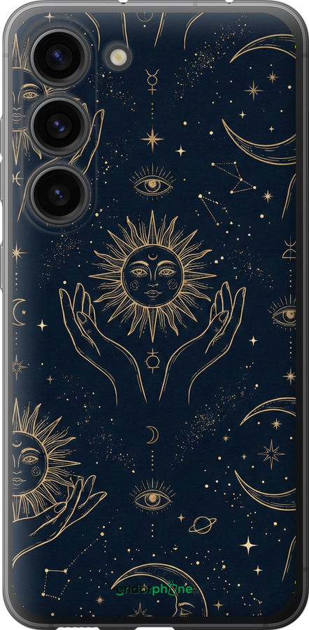 Силиконовый чехол Celestial Harmony: Sun & Moon Gold Mystic Pattern для Samsung Galaxy S23 - 6778u-2907 изображение 