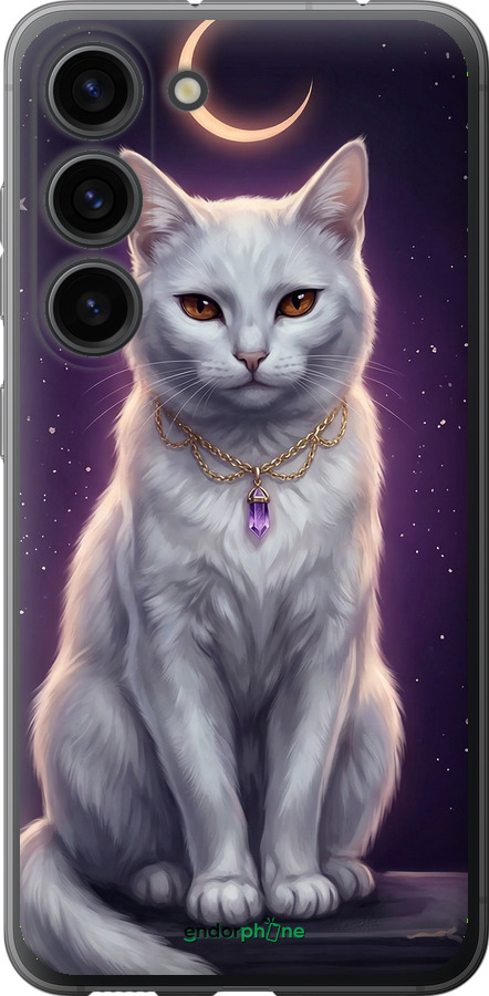 Силиконовый чехол Mystic White Cat Gothic Dark Purple Gold для Samsung Galaxy S23 - 6805u-2907 изображение 