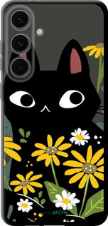 TPU чехол Черный кот с цветами для Samsung Galaxy S24 FE - 6448b-3772 изображение 