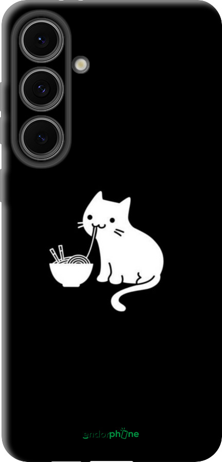 TPU чехол С милым котом на черном фоне для Samsung Galaxy S24 FE - 6528b-3772 изображение 