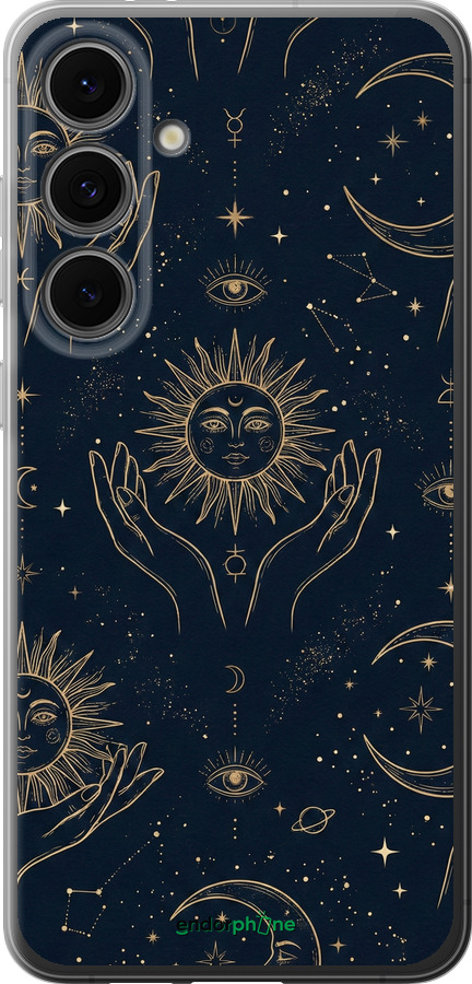 Силиконовый чехол Celestial Harmony: Sun & Moon Gold Mystic Pattern для Samsung Galaxy S24 FE - 6778u-3772 изображение 