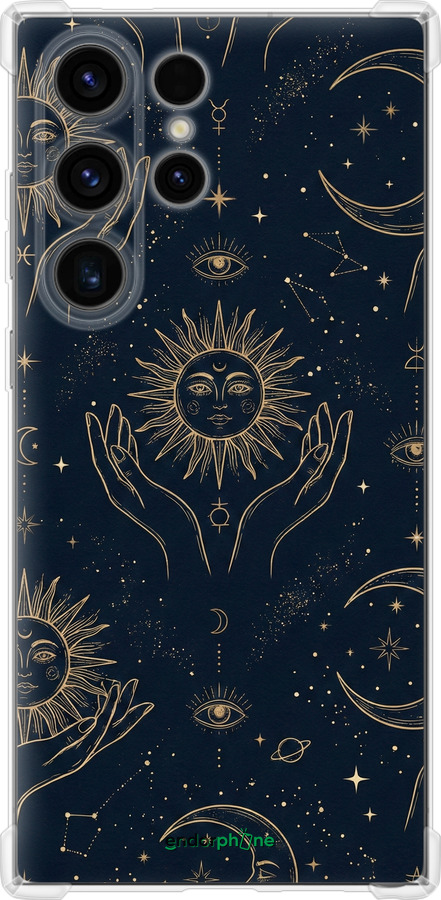 Силикон с усиленными углами чехол Celestial Harmony: Sun & Moon Gold Mystic Pattern для Samsung Galaxy S24 Ultra - 6778sp-3389 изображение 