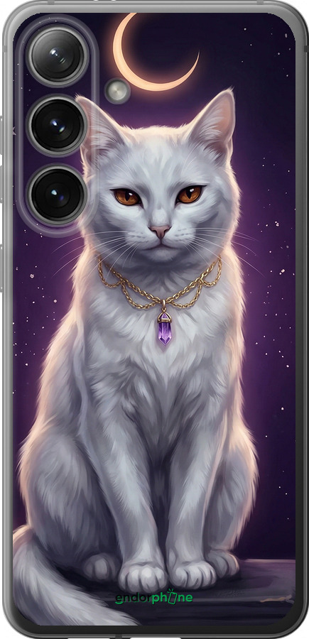 Силиконовый чехол Mystic White Cat Gothic Dark Purple Gold для Samsung Galaxy S24 - 6805u-3390 изображение 