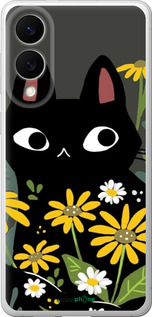 Силіконовий чехол Чорний кіт з квітами для Samsung Galaxy S25 Edge - 6448u-3923 изображение 