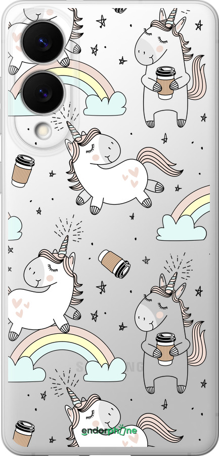 Силиконовый чехол Единорог и кофе для Samsung Galaxy S25 Edge - 4661u-3923 изображение 