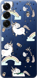 Силиконовый чехол Единорог и кофе для Samsung Galaxy S25 Plus - 4661u-3826 изображение 