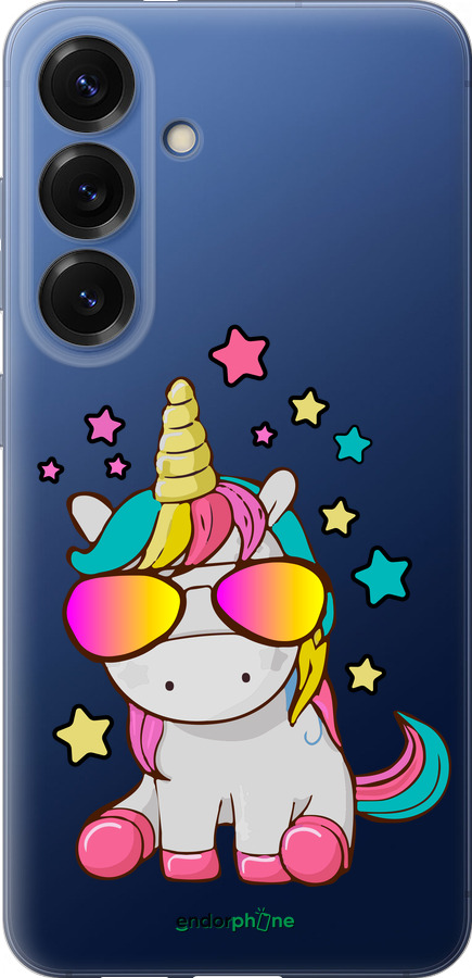 Силиконовый чехол Единорог в очках для Samsung Galaxy S25 Plus - 4879u-3826 изображение 