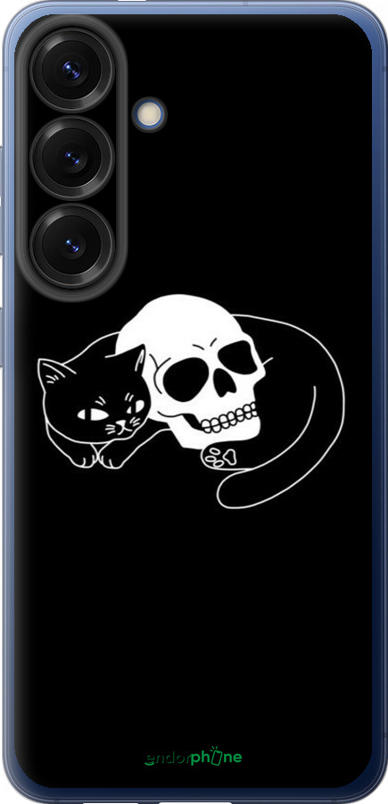 Силиконовый чехол С изображением кота и черепа для Samsung Galaxy S25 Plus - 6491u-3826 изображение 