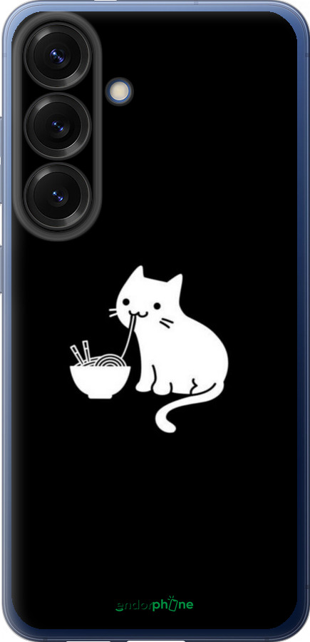 Силиконовый чехол С милым котом на черном фоне для Samsung Galaxy S25 Plus - 6528u-3826 изображение 