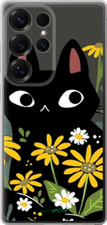 Силиконовый чехол Черный кот с цветами для Samsung Galaxy S25 Ultra - 6448u-3805 изображение 