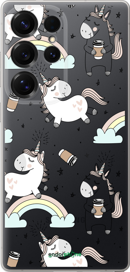 Силиконовый чехол Единорог и кофе для Samsung Galaxy S25 Ultra - 4661u-3805 изображение 