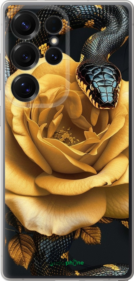 Силиконовый чехол Black snake and golden rose для Samsung Galaxy S25 Ultra - 6068u-3805 изображение 