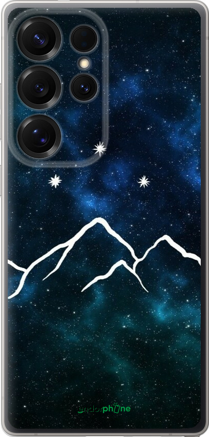 Силиконовый чехол Горы и звезды нарисованы на фоне галактики для Samsung Galaxy S25 Ultra - 6490u-3805 изображение 