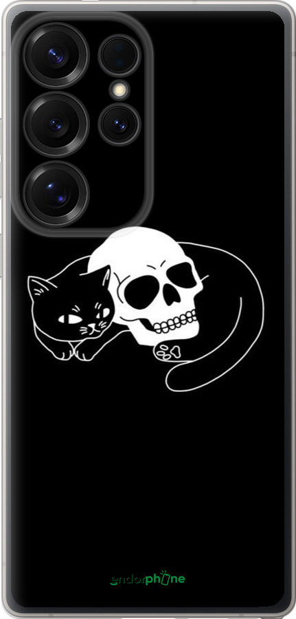 Силиконовый чехол С изображением кота и черепа для Samsung Galaxy S25 Ultra - 6491u-3805 изображение 
