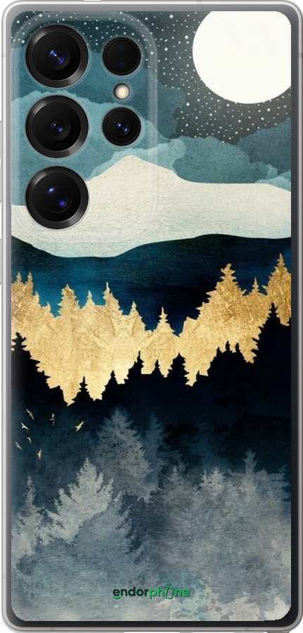 Силиконовый чехол Ночной пейзаж с лесом и горами для Samsung Galaxy S25 Ultra - 6493u-3805 изображение 