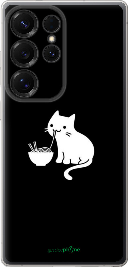 Силиконовый чехол С милым котом на черном фоне для Samsung Galaxy S25 Ultra - 6528u-3805 изображение 