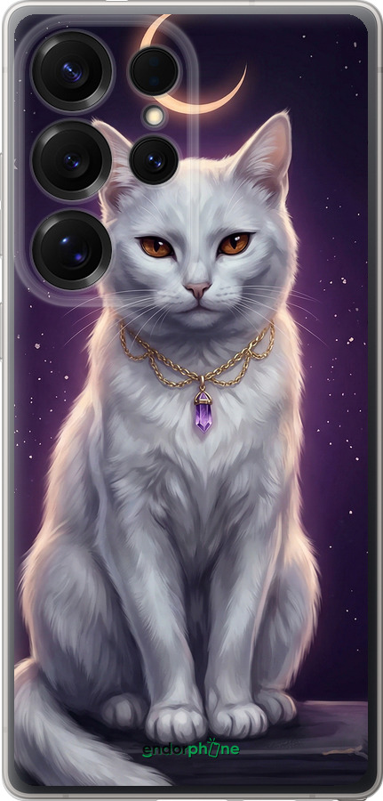Силіконовий чехол Mystic White Cat Gothic Dark Purple Gold для Samsung Galaxy S25 Ultra - 6805u-3805 изображение 