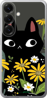 Силіконовий чехол Чорний кіт з квітами для Samsung Galaxy S25 - 6448u-3804 изображение 