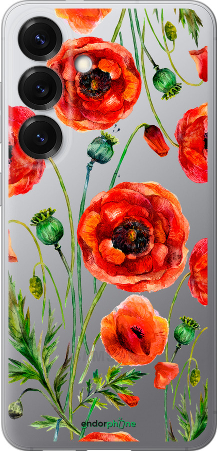 Силиконовый чехол Нарисованные маки для Samsung Galaxy S25 - 4278u-3804 изображение 