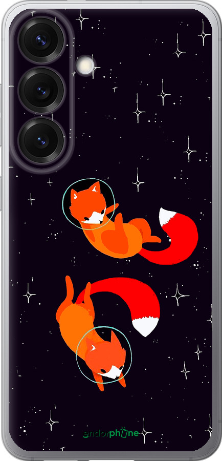 Силиконовый чехол Лисички в космосе для Samsung Galaxy S25 - 4519u-3804 изображение 
