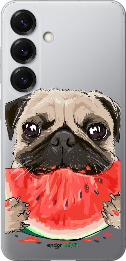 Силіконовий чехол Мопс і кавун для Samsung Galaxy S25 - 4665u-3804 изображение 