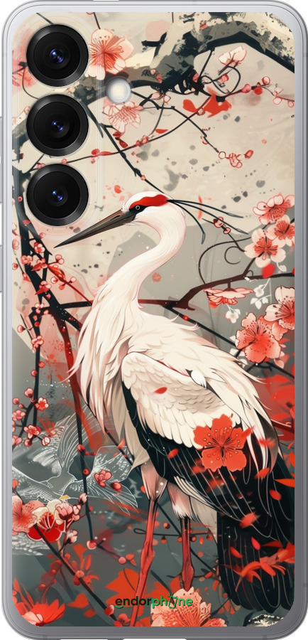 Силиконовый чехол Аист в цвету сакуры для Samsung Galaxy S25 - 6109u-3804 изображение 