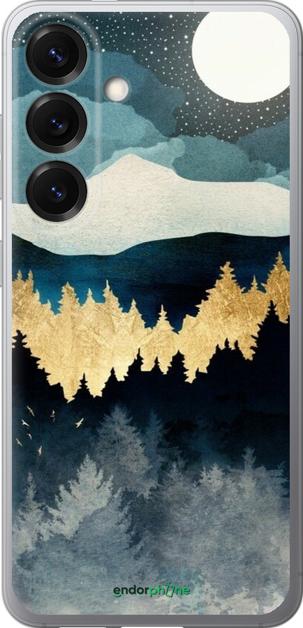 Силиконовый чехол Ночной пейзаж с лесом и горами для Samsung Galaxy S25 - 6493u-3804 изображение 