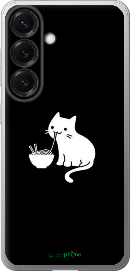 Силиконовый чехол С милым котом на черном фоне для Samsung Galaxy S25 - 6528u-3804 изображение 