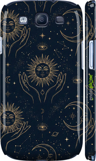3D пластиковый матовый чехол Celestial Harmony: Sun & Moon Gold Mystic Pattern для Samsung Galaxy S3 i9300 - 6778m-11 изображение 