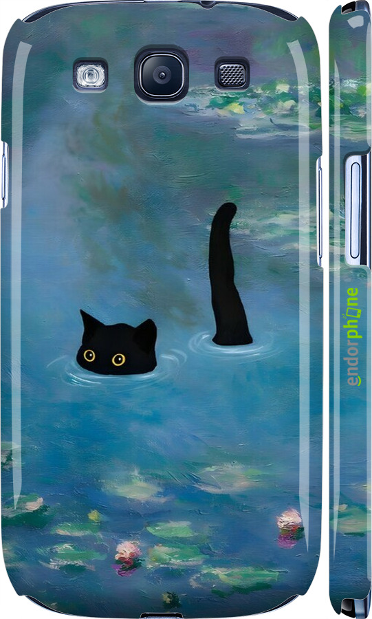3D пластиковый глянцевый чехол С изображением кота и водяной лилии Monet для Samsung Galaxy S3 Duos I9300i - 6519c-50 изображение 
