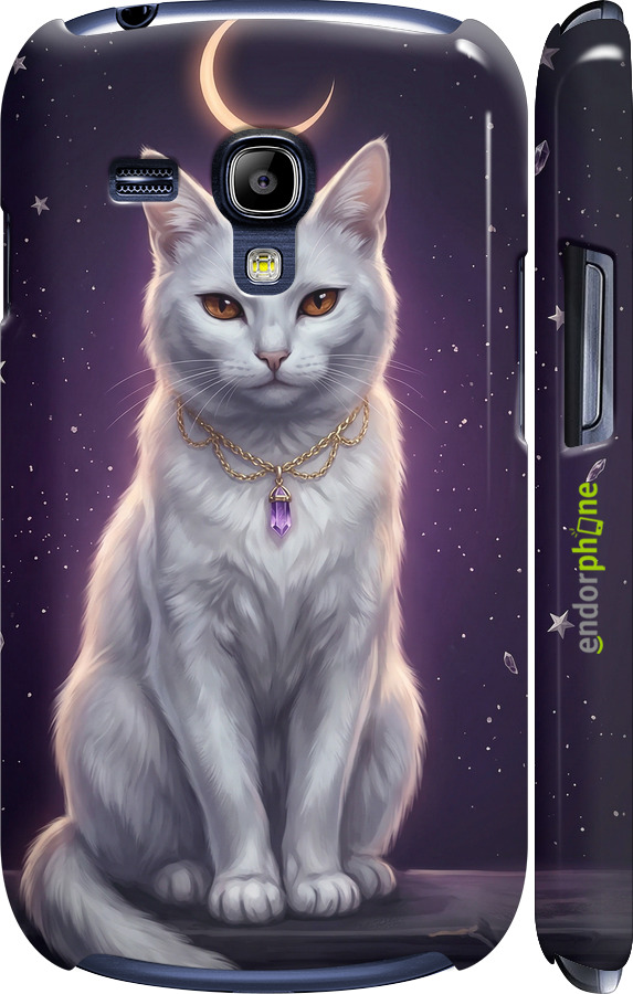 3D пластиковий глянцевий чехол Mystic White Cat Gothic Dark Purple Gold для Samsung Galaxy S3 mini - 6805c-31 изображение 