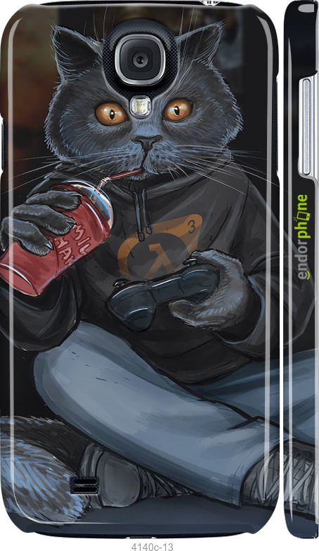 3D пластиковый глянцевый чехол gamer cat для Samsung Galaxy S4 i9500 - 4140c-13 изображение 