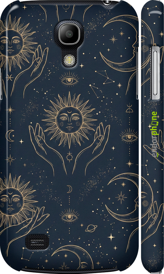 3D пластиковый матовый чехол Celestial Harmony: Sun & Moon Gold Mystic Pattern для Samsung Galaxy S4 mini - 6778m-32 изображение 