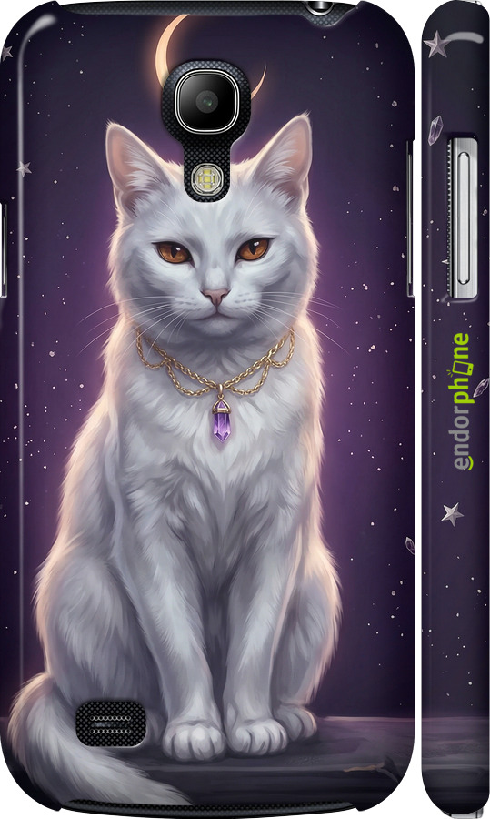 3D пластиковий матовий чехол Mystic White Cat Gothic Dark Purple Gold для Samsung Galaxy S4 mini - 6805m-32 изображение 