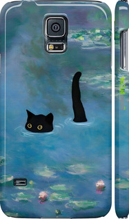 3D пластиковый глянцевый чехол С изображением кота и водяной лилии Monet для Samsung Galaxy S5 Duos SM G900FD - 6519c-62 изображение 