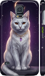 3D пластиковий глянцевий чехол Mystic White Cat Gothic Dark Purple Gold для Samsung Galaxy S5 g900h - 6805c-24 изображение 