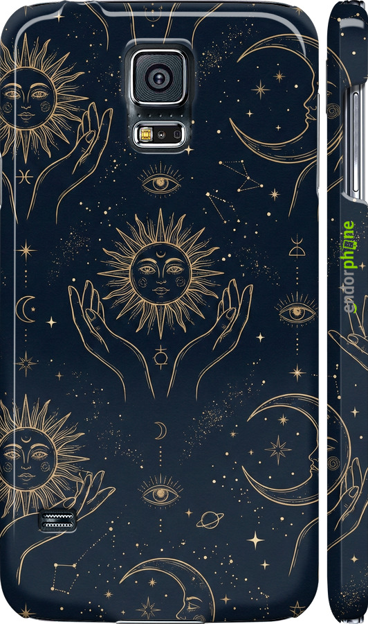 3D пластиковий матовий чехол Celestial Harmony: Sun & Moon Gold Mystic Pattern для Samsung Galaxy S5 Duos SM G900FD - 6778m-62 изображение 