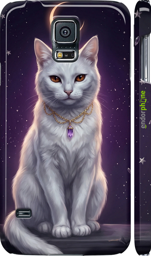 3D пластиковий глянцевий чехол Mystic White Cat Gothic Dark Purple Gold для Samsung Galaxy S5 g900h - 6805c-24 изображение 