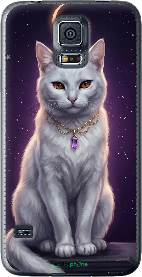 Силіконовий чехол Mystic White Cat Gothic Dark Purple Gold для Samsung Galaxy S5 g900h - 6805u-24 изображение 