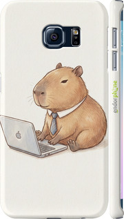 3D пластиковый матовый чехол Funny Capybara CEO Working для Samsung Galaxy S6 Edge G925F - 6777m-83 изображение 