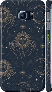 3D пластиковый матовый чехол Celestial Harmony: Sun & Moon Gold Mystic Pattern для Samsung Galaxy S6 Edge G925F - 6778m-83 изображение 