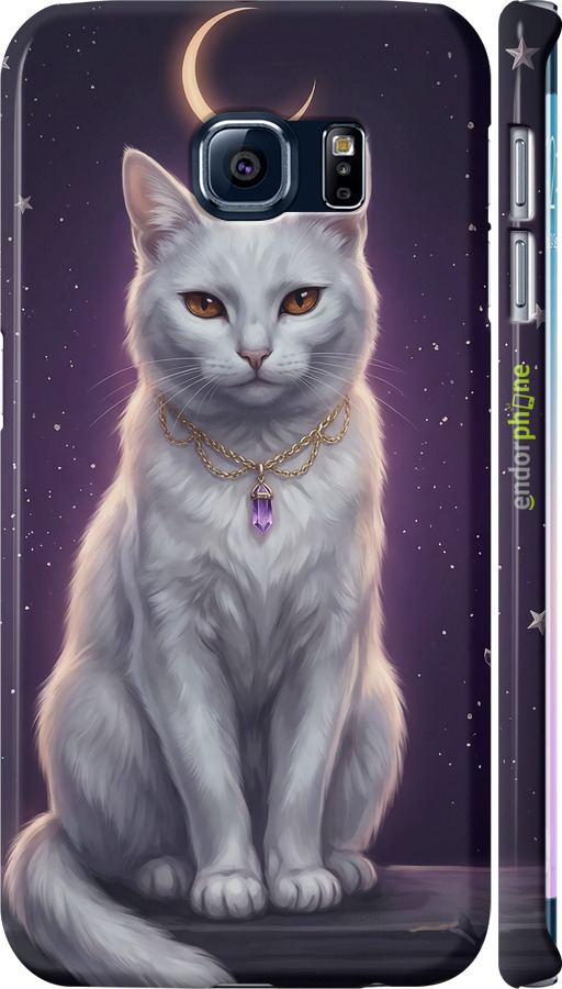 3D пластиковий матовий чехол Mystic White Cat Gothic Dark Purple Gold для Samsung Galaxy S6 Edge G925F - 6805m-83 изображение 