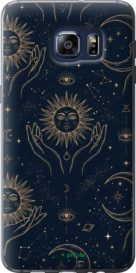 Силиконовый чехол Celestial Harmony: Sun & Moon Gold Mystic Pattern для Samsung Galaxy S6 Edge Plus G928 - 6778u-189 изображение 