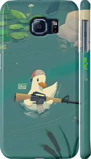 3D пластиковый глянцевый чехол Уточка с автоматом для Samsung Galaxy S6 G920 - 6356c-80 изображение 
