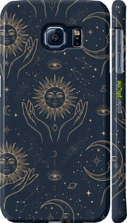 3D пластиковый глянцевый чехол Celestial Harmony: Sun & Moon Gold Mystic Pattern для Samsung Galaxy S6 G920 - 6778c-80 изображение 